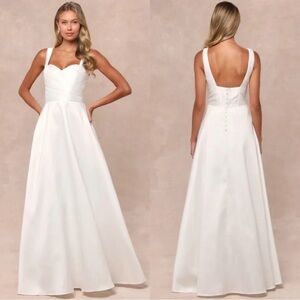 Lulus Modern Affection XS White Taffeta Pleated Wedding Dress Prom Debutante